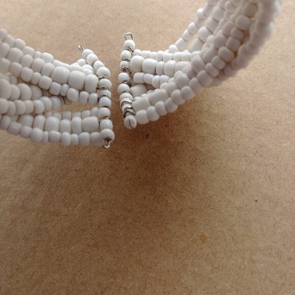 4/$20 White braided woven beaded cuff bracelet shell look - Picture 6 of 9